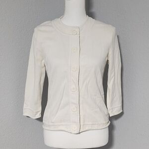 Vintage Y2K Jones New York 3/4 Sleeve Ivory Button Up Cardigan Womens Size Small